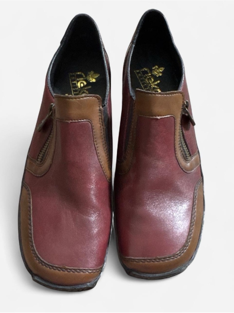 Rieker Men's Two-Tone Burgundy and Brown Slip-On Leather Loafers